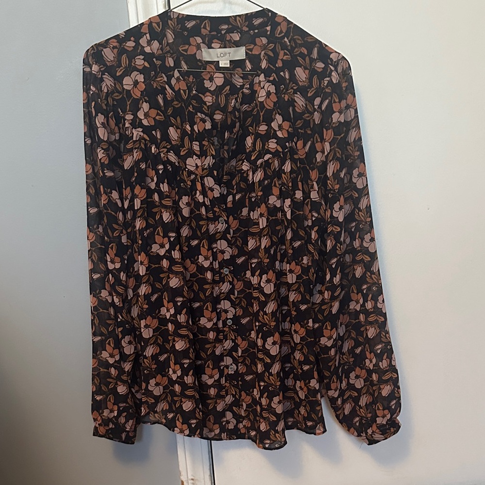 LOFT Black and Brown Floral Blouse